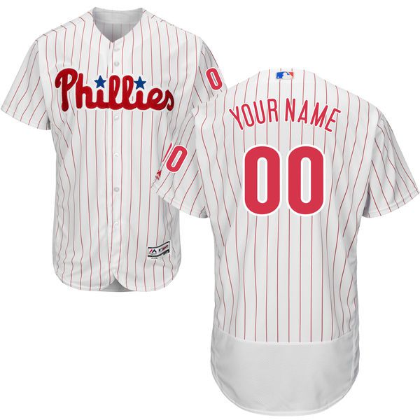 Men Philadelphia Phillies Majestic Home White Scarlet Flex Base Authentic Collection Custom MLB Jersey->customized mlb jersey->Custom Jersey